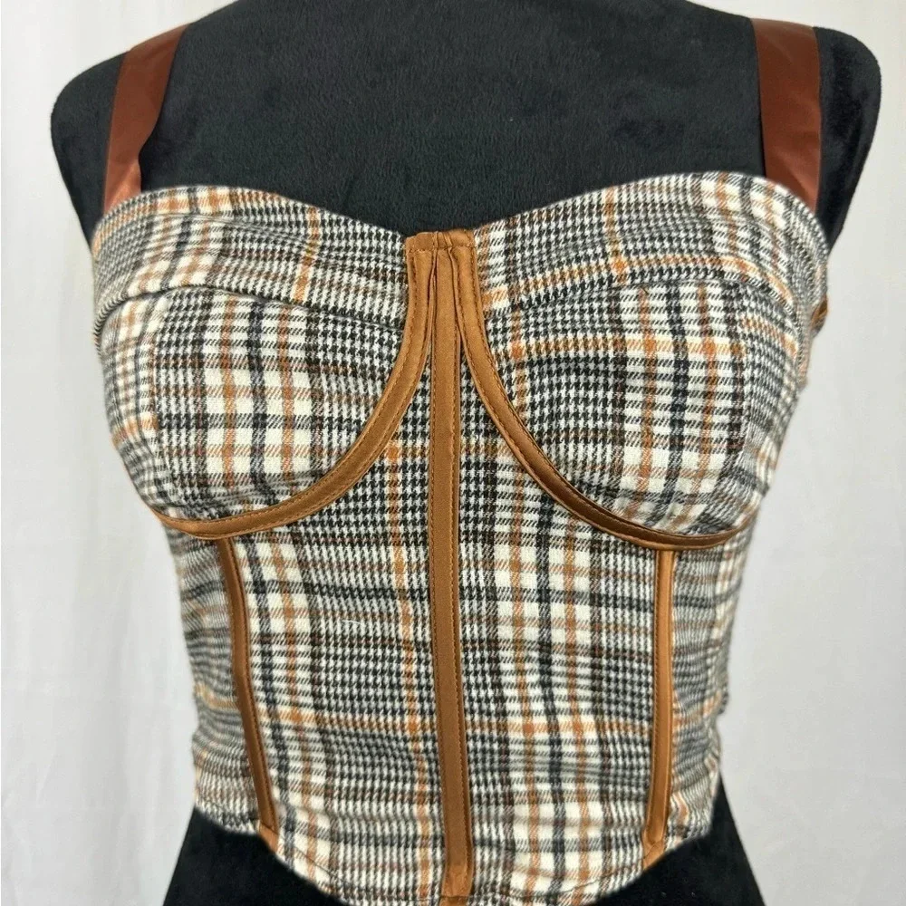 NWT Fabonics Plaid Corset Adjustable Cami Top Sz Small - Picture 2 of 6